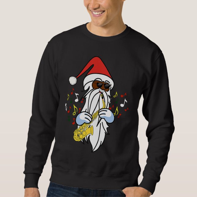 African American Santa Playing the Saxophone Jazz  Sweatshirt (Front)