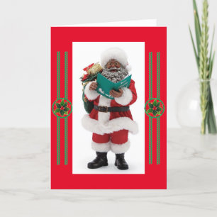 African American Santa Reads Christmas Card