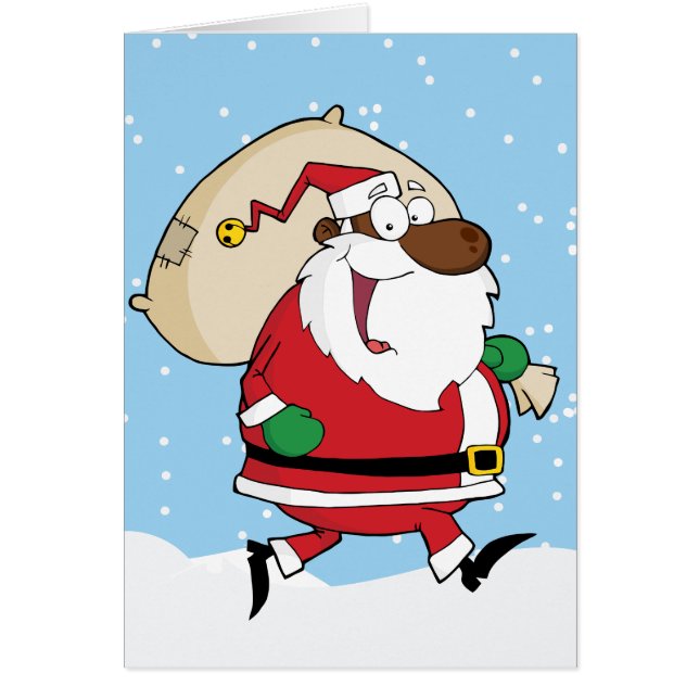 African American Santa Running with Gifts (Front)