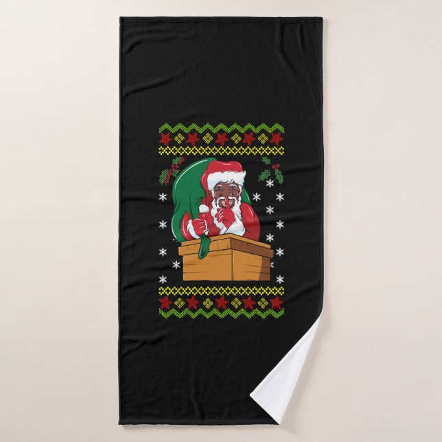African American Santa Ugly Christmas Bath Towel (Bath Towel)