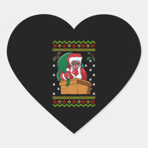 African American Santa Ugly Christmas Heart Sticker