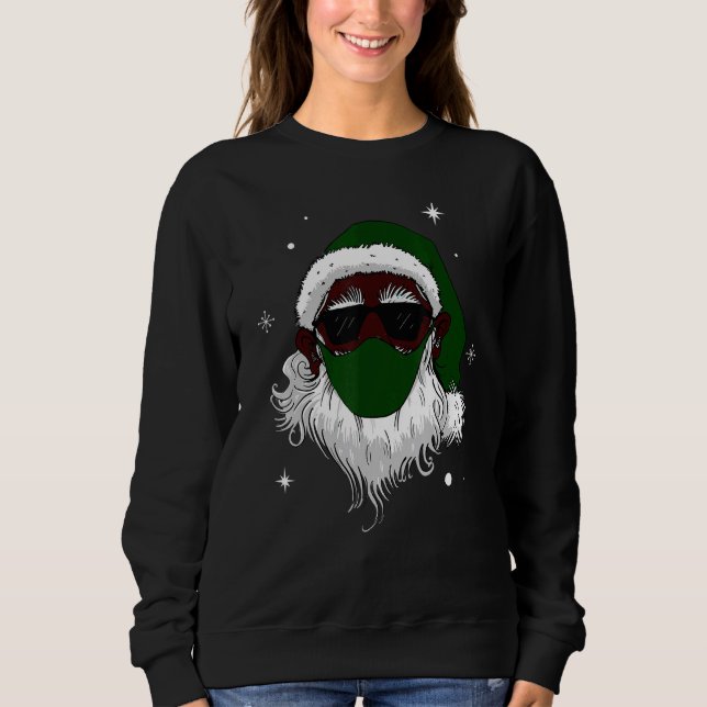African American Santa With Mask Black Christmas Sweatshirt (Front)
