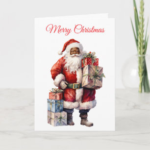 African American Santa with Presents Holiday Card