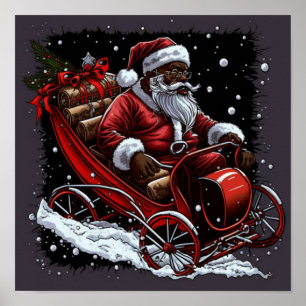 African American Santa's Sleigh RIde Poster