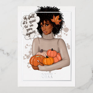 African American Seasonal Autumn - Fall Christmas Foil Holiday Card