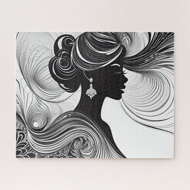 African American Silhouette Beauty Enchanted Jigsaw Puzzle (Horizontal)