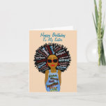 African American Sister Happy Birthday Card<br><div class="desc">This cool birthday card features an African American woman with inspirational word art in her hair and on her jean romper.  Get this card with a lot of personality for your sister for her birthday.  Feel free to customise it. (Change it to cousin,  daughter,  friend etc., )</div>