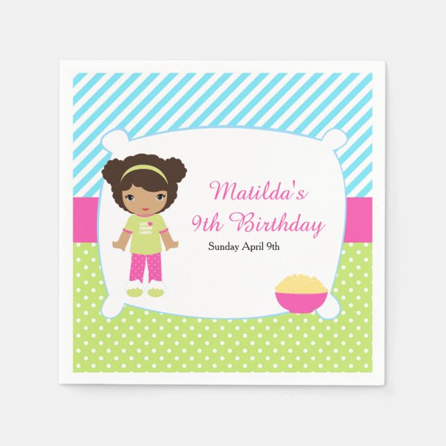 African American Sleepover Slumber Party Birthday Napkin (Front)