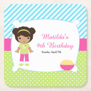 African American Sleepover Slumber Party Birthday Square Paper Coaster