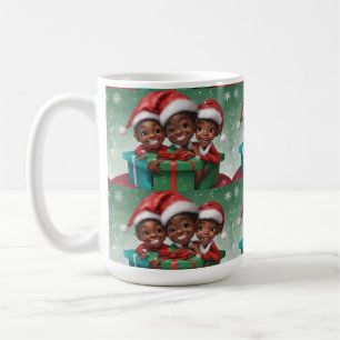 African American Snowy Christmas Elf  Coffee Mug