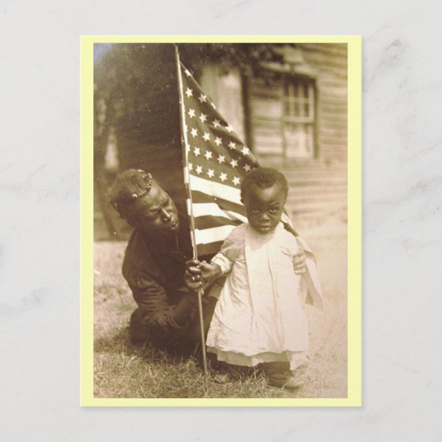 African American Son & Mother, US Flag Vintage Postcard (Front)