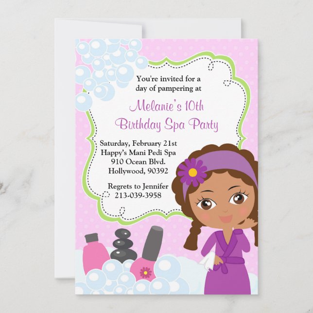 African American Spa Birthday Party Invitation (Front)
