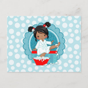 African American Spa Girl Bubbles Turquoise Red Postcard