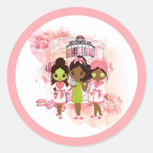 African American Spa Party Classic Round Sticker