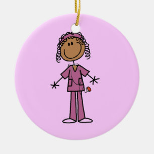 African American Stick Figure Nurse Ceramic Tree Decoration