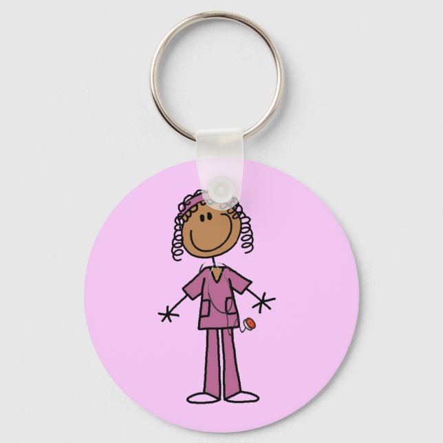 African American Stick Figure Nurse Key Ring (Front)