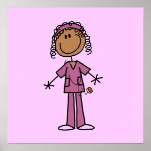 African American Stick Figure Nurse Poster
