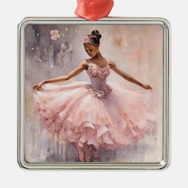 African American SugarPlum Fairy Pink Flower Tutu Metal Ornament (Front)