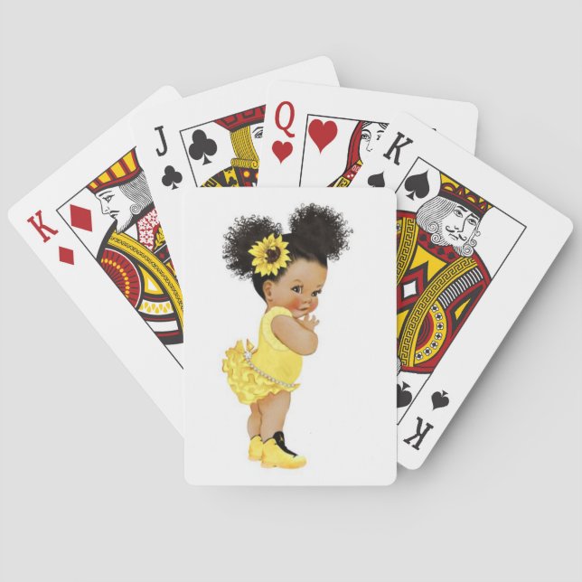 African american sunflower baby girl playing cards (Back)