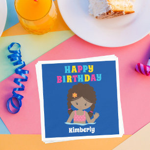 African American Swimming Girl Pool Party Birthday Napkin