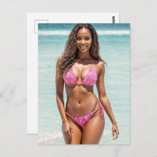 African American Swimsuit Model Smiling Postcard