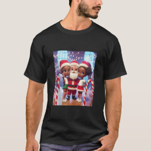 African American Tween Sisters with Santa Selfie C T-Shirt
