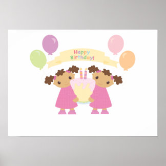 African American Twin Birthday Poster