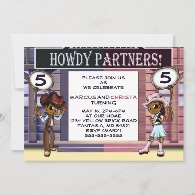 African American Twin Boy and Girl Birthday Invitation (Front)
