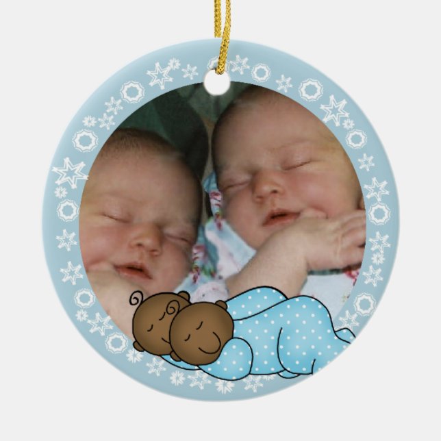 African American Twin Boys 1st Christmas Ornament (Front)