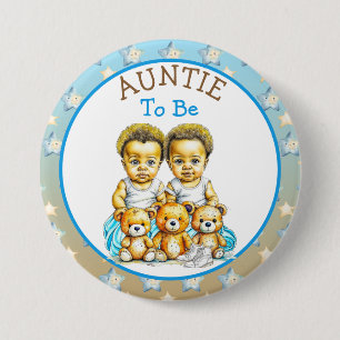 African-American Twin Boy's Baby Shower Aunt To Be 7.5 Cm Round Badge