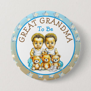 African-American Twin Boy's Baby Shower Grandma 7.5 Cm Round Badge