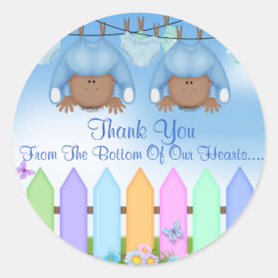 AFRICAN AMERICAN Twin Boys THANK YOU FAVORS Classic Round Sticker