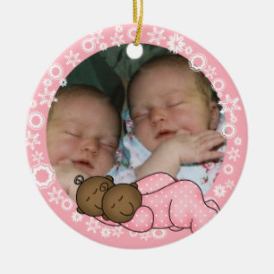 African American Twin Girls 1st Christmas Ornament