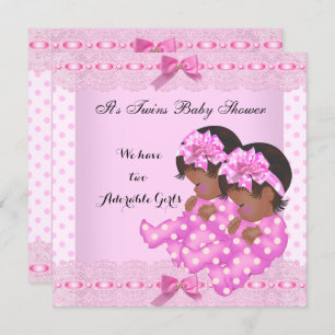 African American Twin Girls Baby Shower Pink Invitation