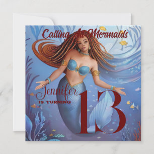 African American Watercolor Mermaid Party Invitation