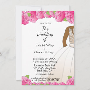African American White & Pink Bride & Groom  Invitation