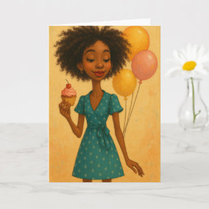 African American Woman Birthday Card   Black Card