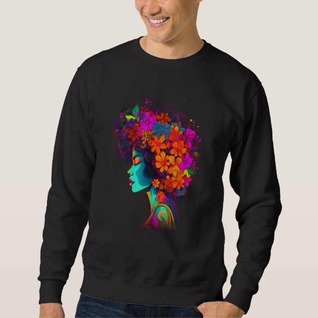African American Woman Black Girl Flowers Graffiti Sweatshirt (Front)
