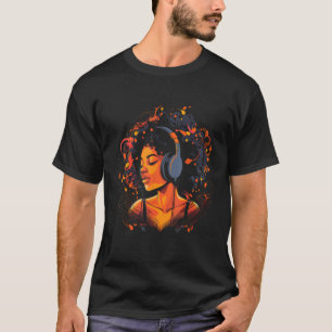 African American Woman Black Girl Headphones Graph T-Shirt