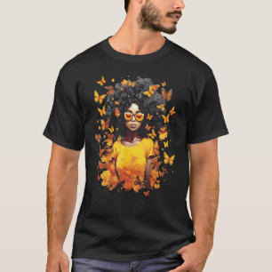 African American Woman Black Girl Music Butterflie T-Shirt