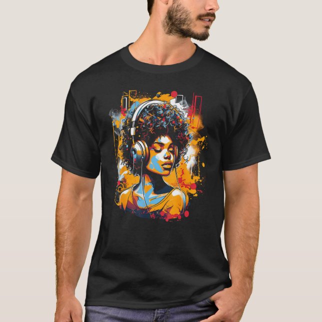 African American Woman Black Girl Music Graffiti G T-Shirt (Front)