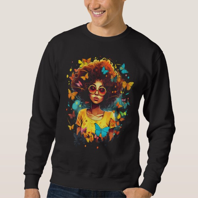 African American Woman Black Girl With Butterflies Sweatshirt (Front)