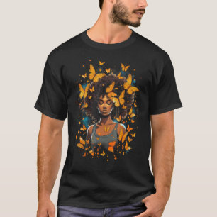 African American Woman Black Girl With Butterflies T-Shirt