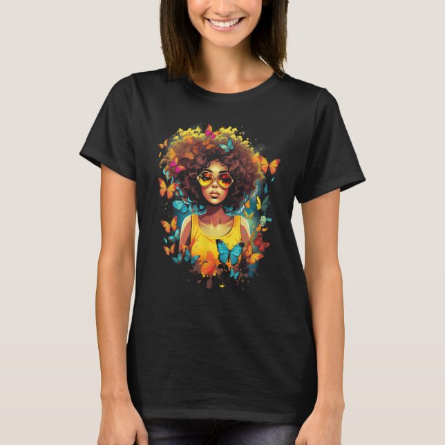 African American Woman Black Girl With Butterflies T-Shirt (Front)
