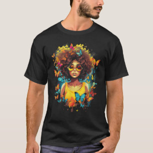 African American Woman Black Girl With Butterflies T-Shirt