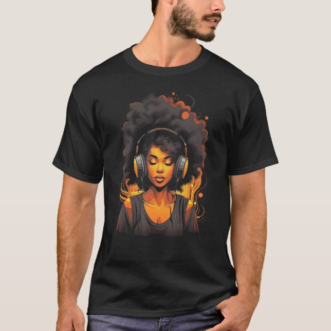 African American Woman Black Girl With Headphones  T-Shirt (Front)