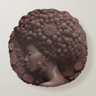 African American Woman Black Queen Melanin Poppin Round Cushion