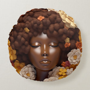 African American Woman Black Queen Melanin Poppin  Round Cushion
