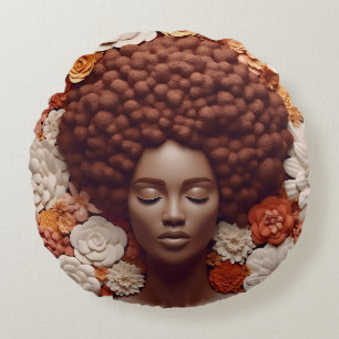 African American Woman Black Queen Melanin Poppin  Round Cushion