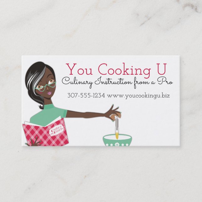 African American woman cooking baking cracking egg Business Card (Front)